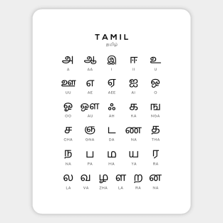 Tamil Alphabet Language Learning Chart, White Magnet